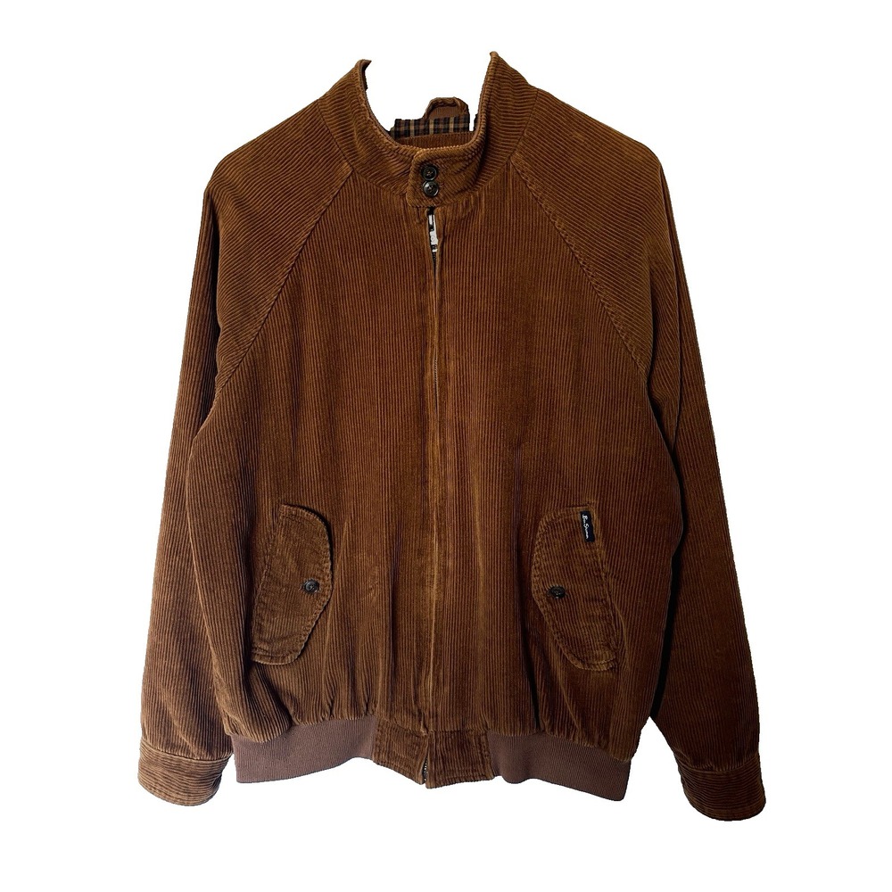 Ben Sherman Mens Corduroy Harrington Bomber Jacket Size M Brown Pockets